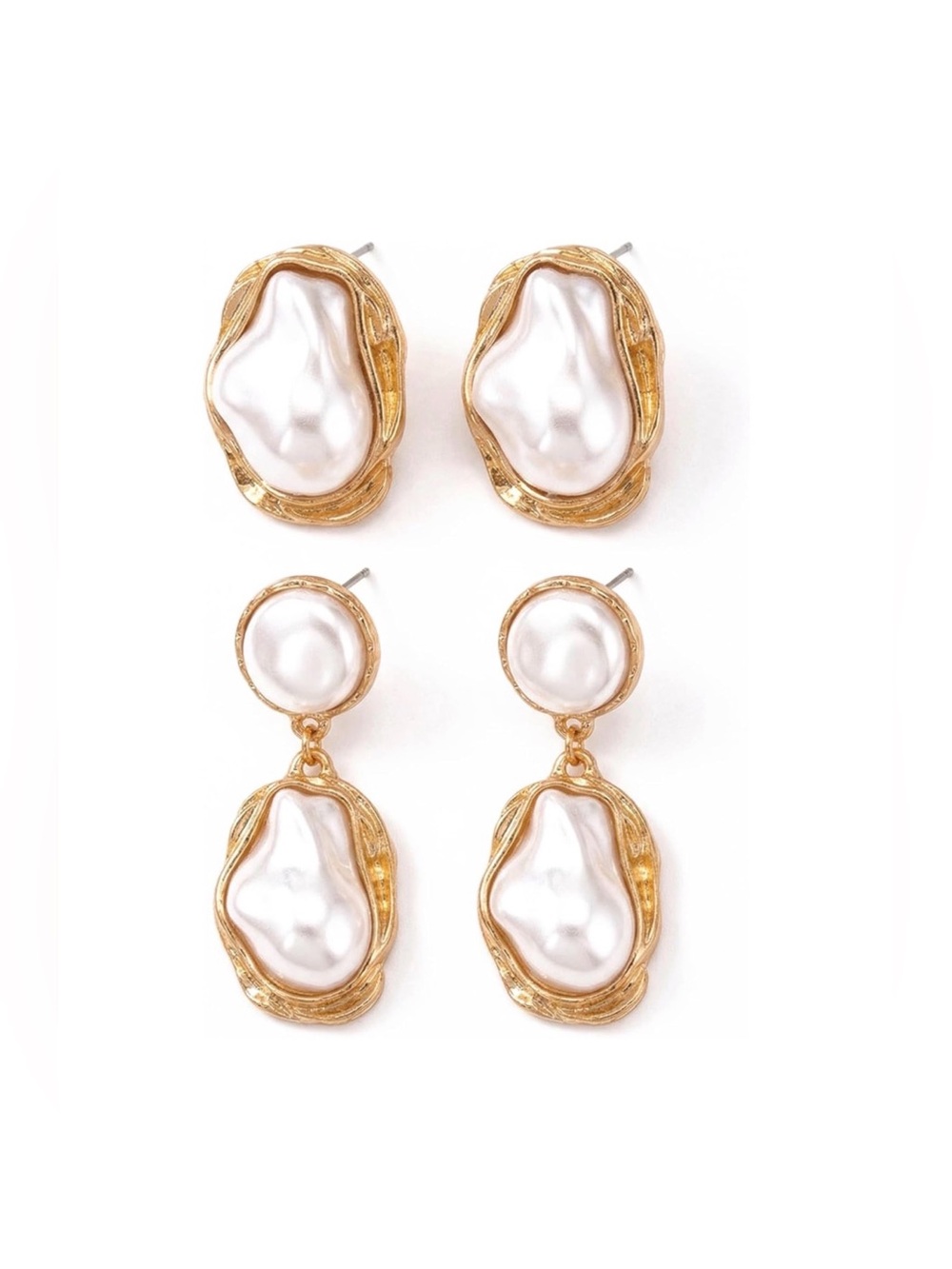 2 Pairs Baroque Style Imitation Pearl Earrings